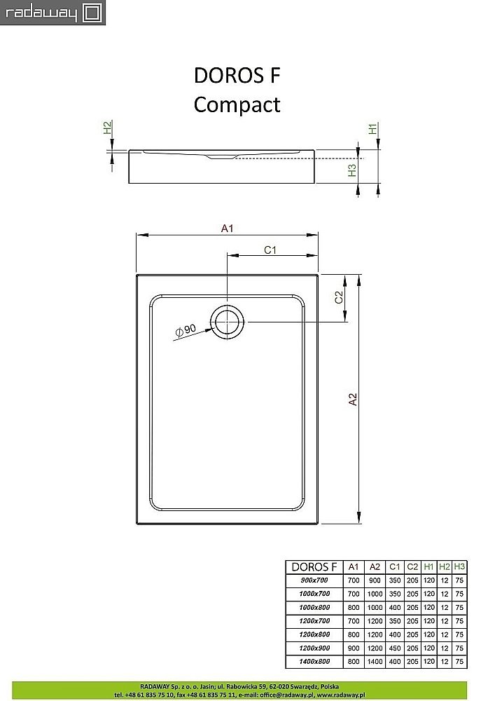 Душевой поддон Radaway Doros F Compact SDRFP9070-05 90x70 белый купить в интернет-магазине Sanbest