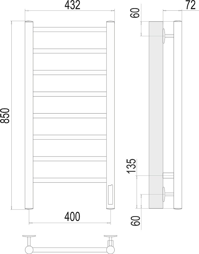 Полотенцесушитель электрический Terminus Аврора П8 400х850 купить в интернет-магазине сантехники Sanbest