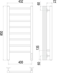 Полотенцесушитель электрический Terminus Аврора П8 400х850 купить в интернет-магазине сантехники Sanbest