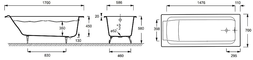 Ванна Jacob Delafon PARALLEL 170x70 купить в интернет-магазине Sanbest