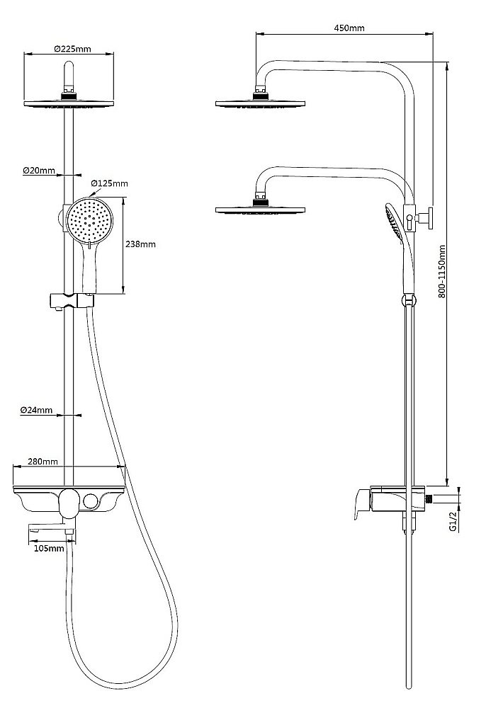 Душевая система Weltwasser WW DP 1020 BL 10000003186 черная купить в интернет-магазине сантехники Sanbest