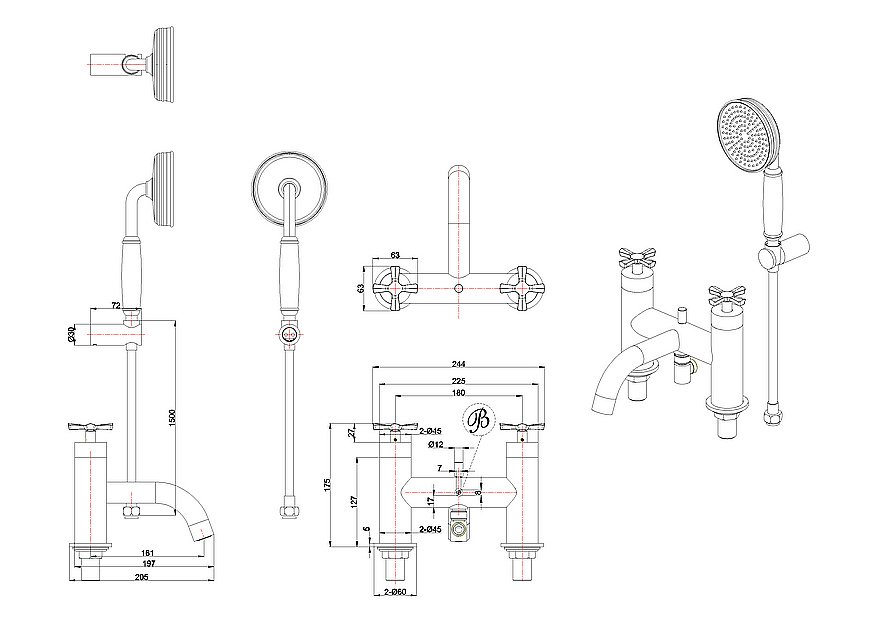 Смеситель для ванны Burlington Riviera RIV4 GOLD золото купить в интернет-магазине сантехники Sanbest