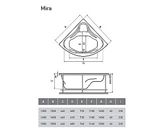 Ванна акриловая Relisan Mira Гл000000545 135x135 белая купить в интернет-магазине Sanbest