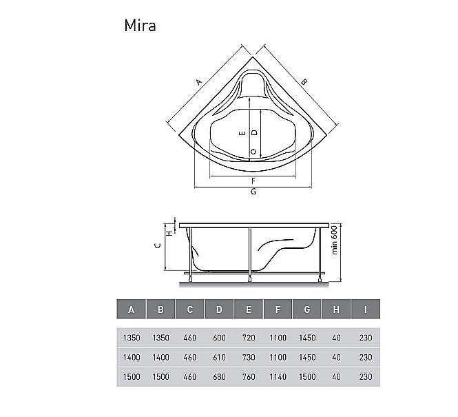 Ванна акриловая Relisan Mira Гл000000545 135x135 белая купить в интернет-магазине Sanbest