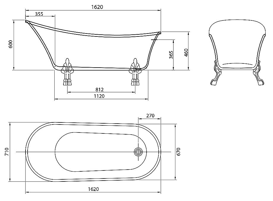 Ванна акриловая Grossman Retro GR-1002 162х71 белая купить в интернет-магазине Sanbest