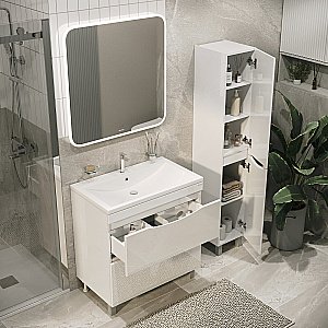 Тумба с раковиной напольная Grossman Виста 90 с 2-я ящ, белый глянец для ванной в интернет-магазине Sanbest