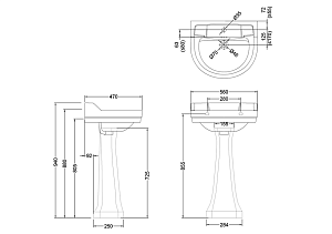 Раковина с пьедесталом Burlington Edwardian B6 3TH 94 купить в интернет-магазине Sanbest