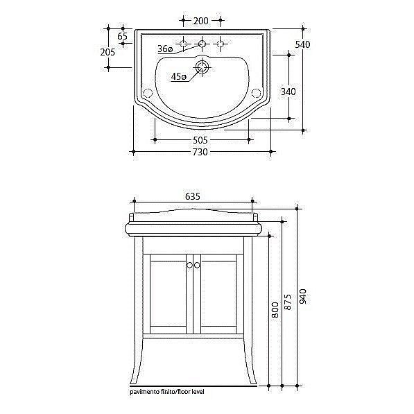 Тумба с раковиной Kerasan Retro 73 белая матовая для ванной в интернет-магазине Sanbest