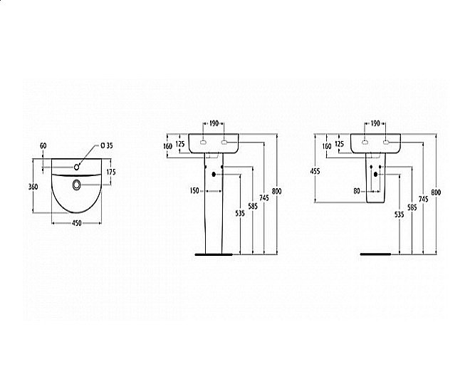 Раковина на пьедестале Ideal Standard Connect 45 E796801 белая купить в интернет-магазине Sanbest