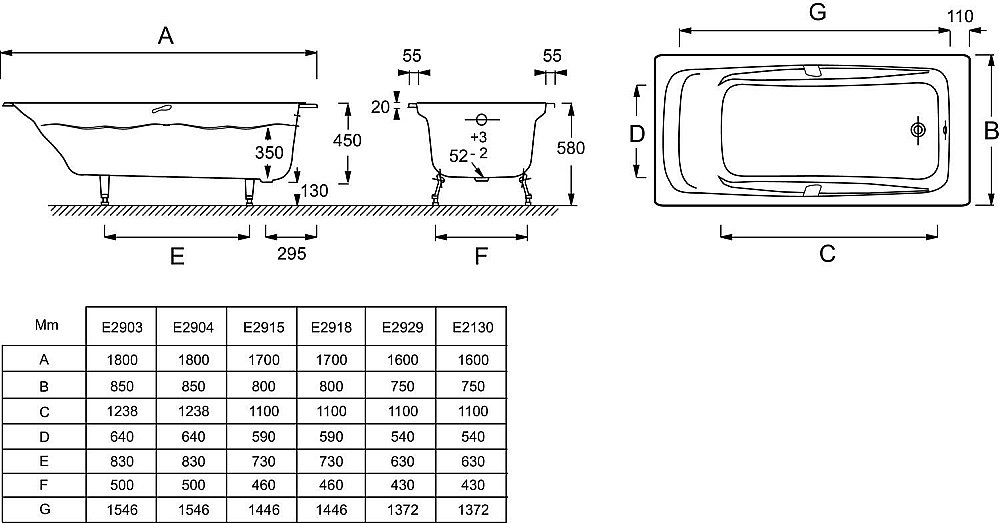 Ванна чугунная Jacob Delafon REPOS S 180x85 купить в интернет-магазине Sanbest