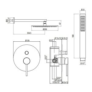 Душевая система Gattoni Circle Two 9190/PDBO (аналог 9090/PDBO) купить в интернет-магазине сантехники Sanbest