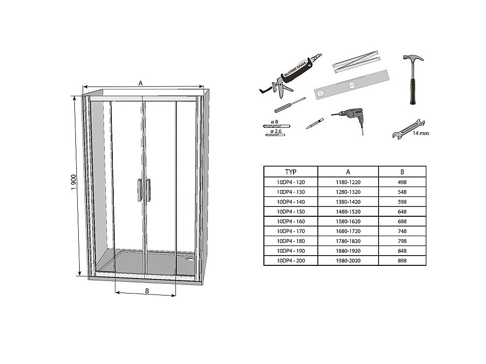 Душевая дверь Ravak 10° 10DP4-190 белый/Transparent купить в интернет-магазине Sanbest