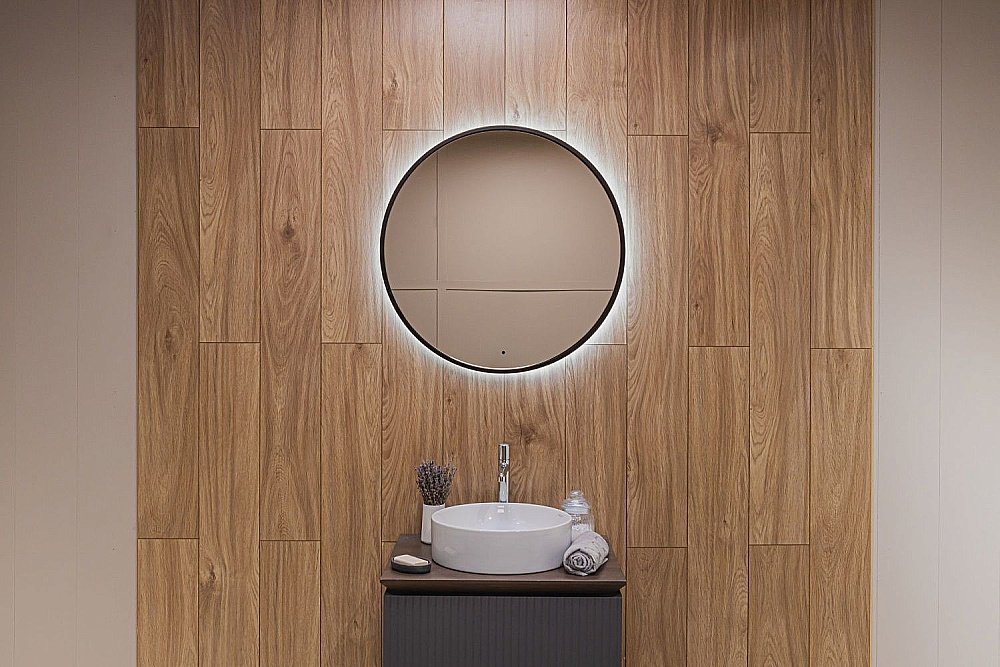 Зеркало Art&Max ASTI AM-Ast-800-DS-FNC-Nero в ванную от интернет-магазине сантехники Sanbest