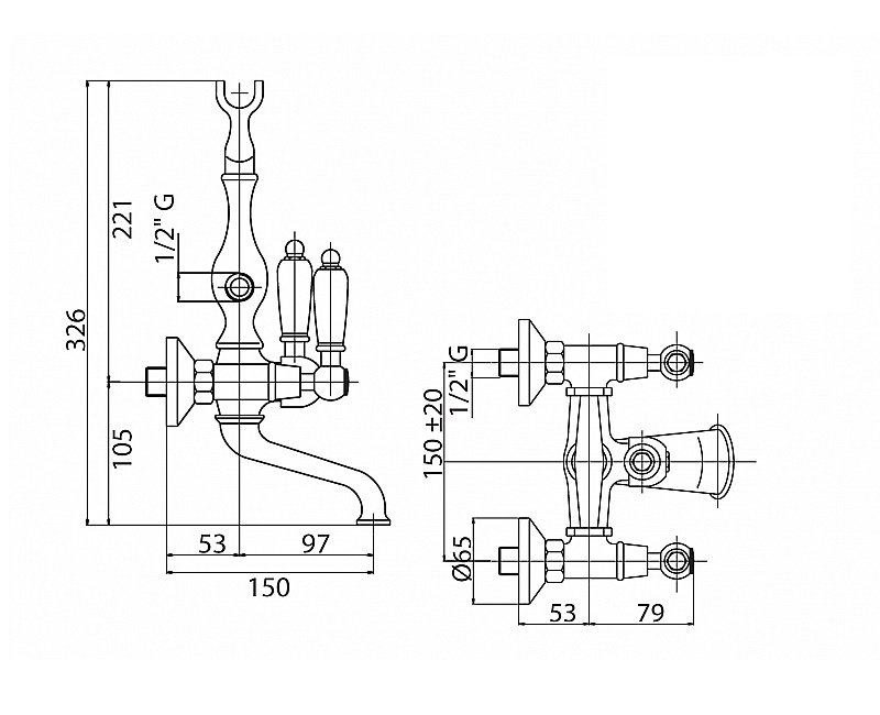 Смеситель для ванны Cezares DIAMOND-VDF-03/24-Sw золото купить в интернет-магазине сантехники Sanbest