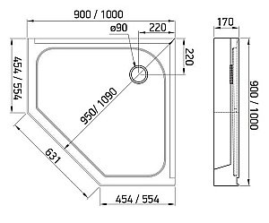 Душевой поддон Alex Baitler AB9017V-1 90х90 купить в интернет-магазине Sanbest