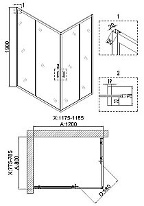 Душевой уголок Niagara Nova NG-6810, прозрачный, черный, 120х80х190см, алюминиевый профиль купить в интернет-магазине Sanbest