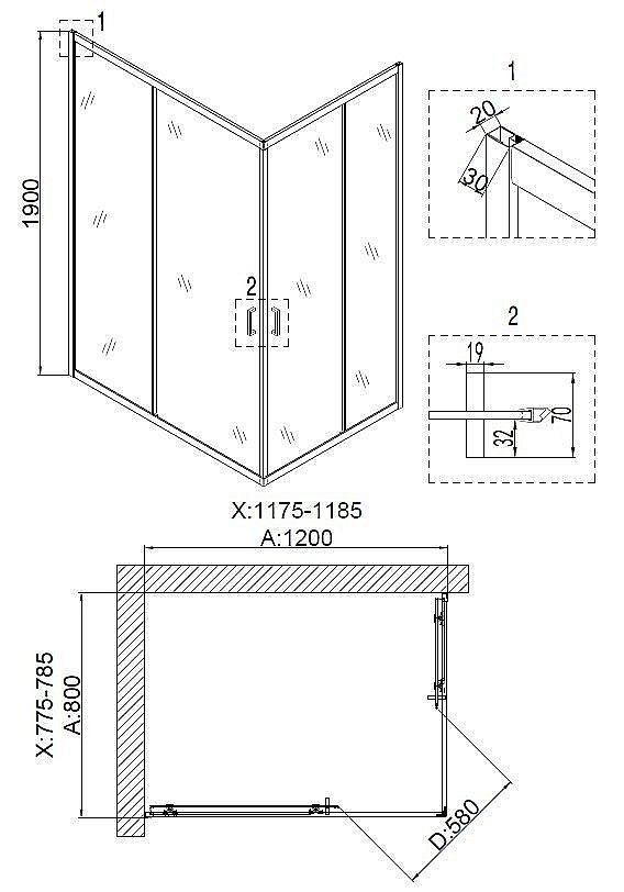 Душевой уголок Niagara Nova NG-6810, прозрачный, черный, 120х80х190см, алюминиевый профиль купить в интернет-магазине Sanbest