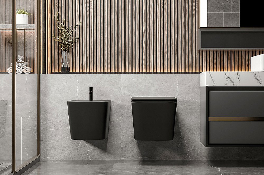 Биде подвесное ABBER Rechteck AC1250MB черное матовое купить в интернет-магазине Sanbest