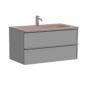 Тумба с раковиной Sancos Velta 100 VL100WG+CN7013MC теплый серый матовая/раковина капучино матовый, с отверстием для ванной в интернет-магазине Sanbest