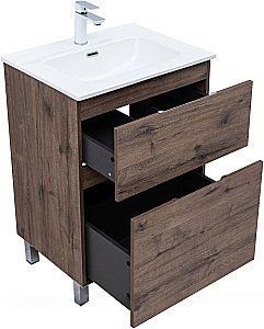 Тумба с раковиной Aquanet Алвита new 60 344127+330429 дуб веллингтон табак для ванной в интернет-магазине Sanbest