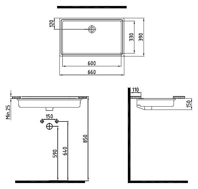 Раковина встраиваемая Bien Infinitum 66 INLA06101FD0W5000 белая купить в интернет-магазине Sanbest