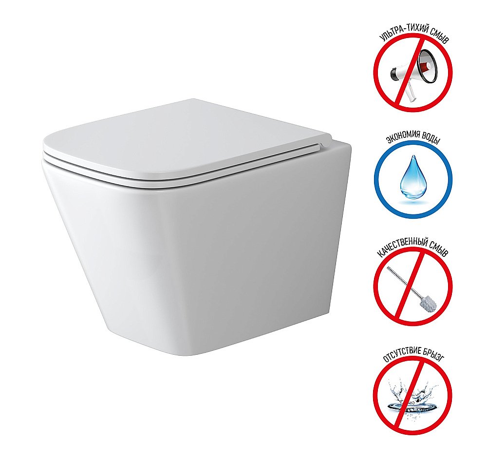 Унитаз подвесной Grossman Tornado GR-4479SQ безободковый, с крышкой микролифт, слив-торнадо купить в интернет-магазине Sanbest