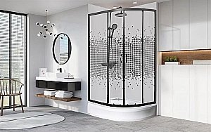 Душевой уголок с поддоном МОНОМАХ ДУ 90/70/180 МЗ BL L/R 10000012455 90x70 стекло прозрачное с рисунком/профиль черный купить в интернет-магазине Sanbest