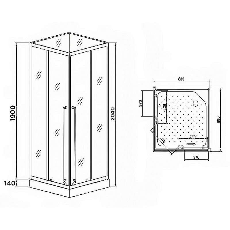 Душевая кабина Loranto CS-3008TM/W-90R 90x90 стекло прозрачное/профиль черный купить в интернет-магазине Sanbest
