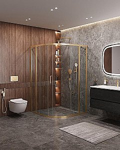 Душевой уголок Cezares Molveno 120x120 R-11-90+30-C-BORO-IV стекло прозрачное/профиль золото брашированное купить в интернет-магазине Sanbest