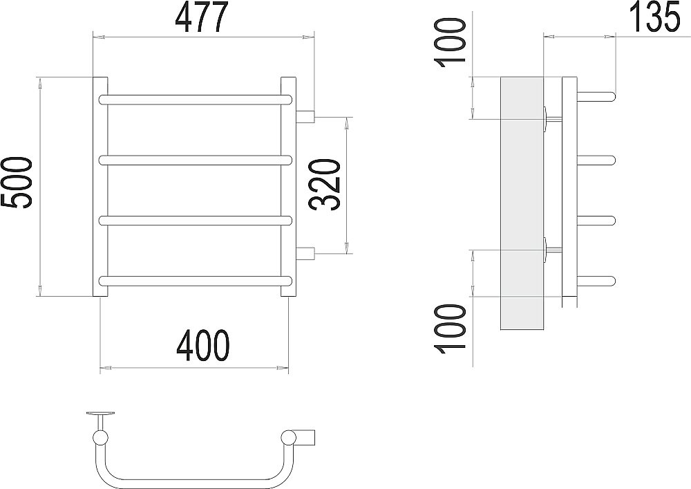 Полотенцесушитель водяной Terminus Стандарт П4 400х500 с боковым подключением 320 купить в интернет-магазине сантехники Sanbest