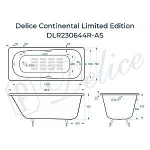 Ванна Delice Continental Limited Edition Elite DLR230644R-AS 165х70 белая купить в интернет-магазине Sanbest