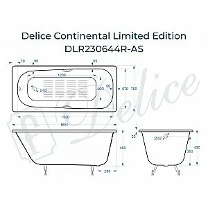 Ванна Delice Continental Limited Edition Elite DLR230644R-AS 165х70 белая купить в интернет-магазине Sanbest