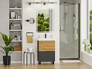 Тумба с раковиной Misty Форест - 60 Э-Фор-07060-0219-2Я светлое дерево/серый для ванной в интернет-магазине Sanbest