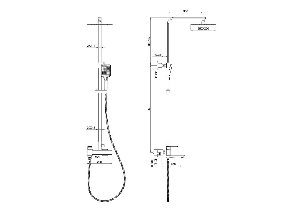 Душевая система WONZON & WOGHAND EDGE, Хром (WW-88739003-CR) купить в интернет-магазине сантехники Sanbest
