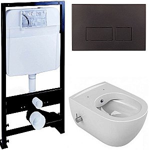 Унитаз Boheme Bianca 963-2, безободковый, с инсталяцией, с функцией биде, белый, кнопка 664 черная купить в интернет-магазине Sanbest