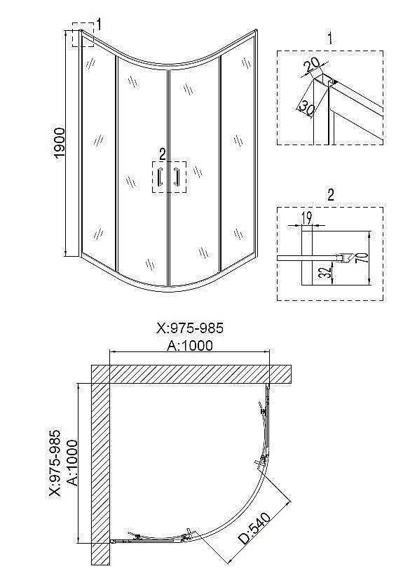 Душевой уголок Niagara Nova NG-6807, раздвижные двери, прозрачный, черный, 100см x 100 см купить в интернет-магазине Sanbest