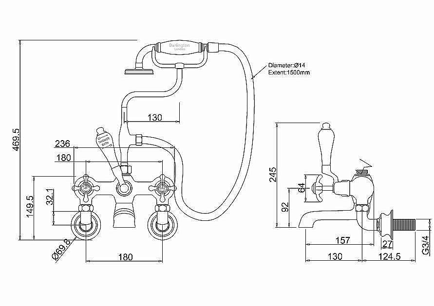 Смеситель для ванны Burlington Regent ANR17-QT хром/ручки белые купить в интернет-магазине сантехники Sanbest