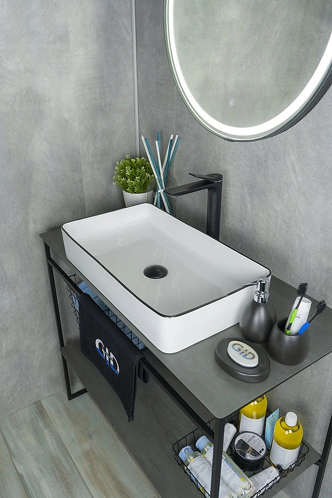 Раковина накладная Gid Geometrico 60 Nc9399 52225 черная, белая купить в интернет-магазине Sanbest