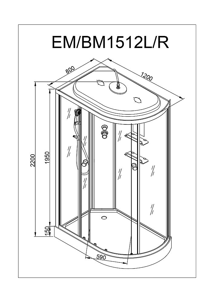 Душевая кабина DTO ЕМ1512 N LED 120х80 купить в интернет-магазине Sanbest