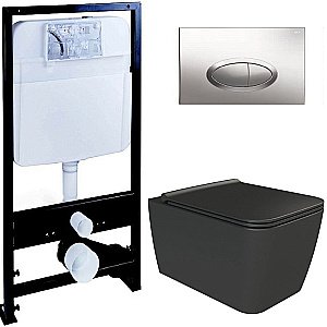 Унитаз Boheme Zen 967-B с инсталяцией и кнопкой 665-CR черный/хром, безободковый купить в интернет-магазине Sanbest