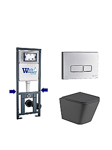 Унитаз подвесной WeltWasser WW GELBACH 10000012038 с крышкой микролифт, безободковый, смыв торнадо, в комплекте с инсталяцией, серый матовый купить в интернет-магазине Sanbest