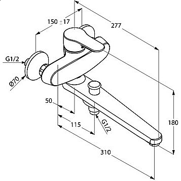 Смеситель для ванны Kludi Objekta 324910575 хром купить в интернет-магазине сантехники Sanbest