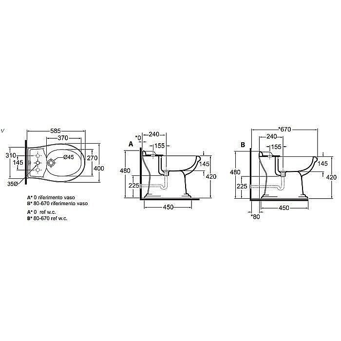 Биде напольное приставное AZZURRA Jubilaeum JUB510 купить в интернет-магазине Sanbest