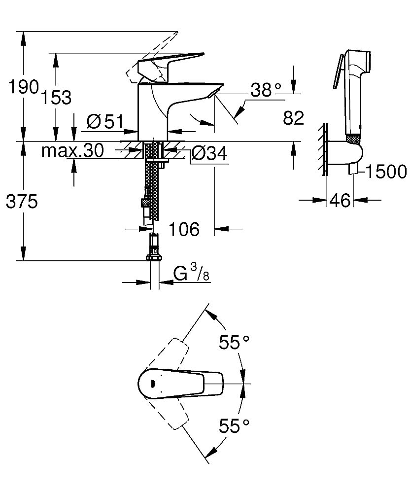 Смеситель для раковины Grohe BauEdge 23757001 хром купить в интернет-магазине сантехники Sanbest