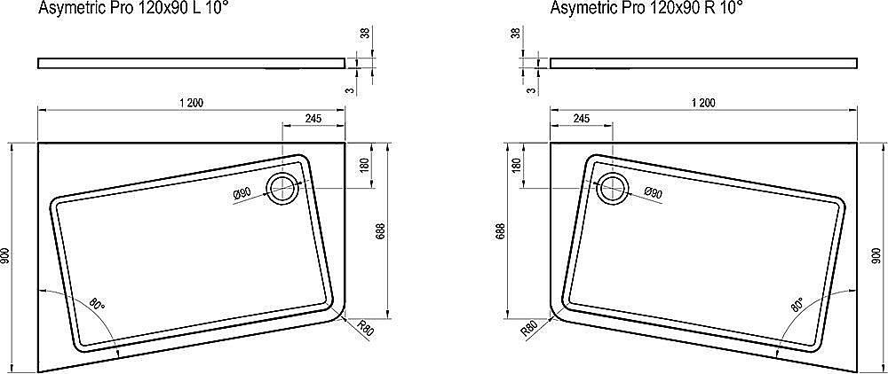 Душевой поддон Ravak Galaxy Pro 10° ASYMETRIC 120x90 купить в интернет-магазине Sanbest