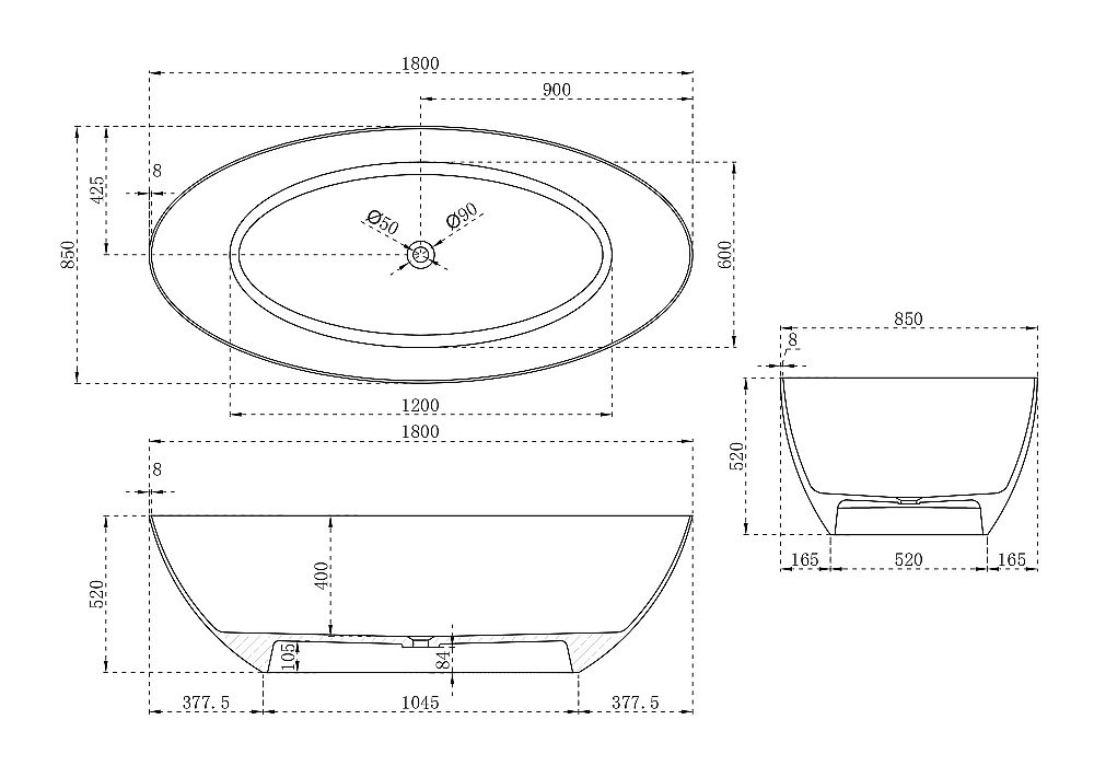 Ванна карбоновая ABBER Karbon AK9002-1.8 180х85 черная купить в интернет-магазине Sanbest