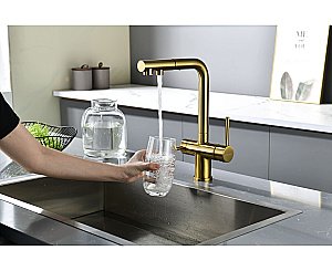 Смеситель для кухни Paulmark Serpentine Se213222-BG брашированное золото купить в интернет-магазине сантехники Sanbest