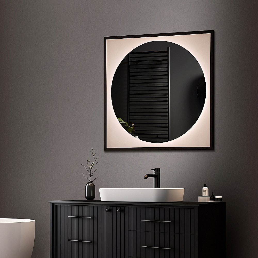 Зеркало ABBER See AG6117SCRB 80x80 черный в ванную от интернет-магазине сантехники Sanbest