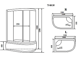 Душевая кабина Timo Standart 110х85 T-6610 стекло матовое/профиль хром купить в интернет-магазине Sanbest