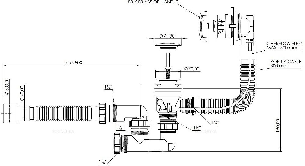 Слив-перелив для ванны Aquanet 339430 хром купить в интернет-магазине сантехники Sanbest